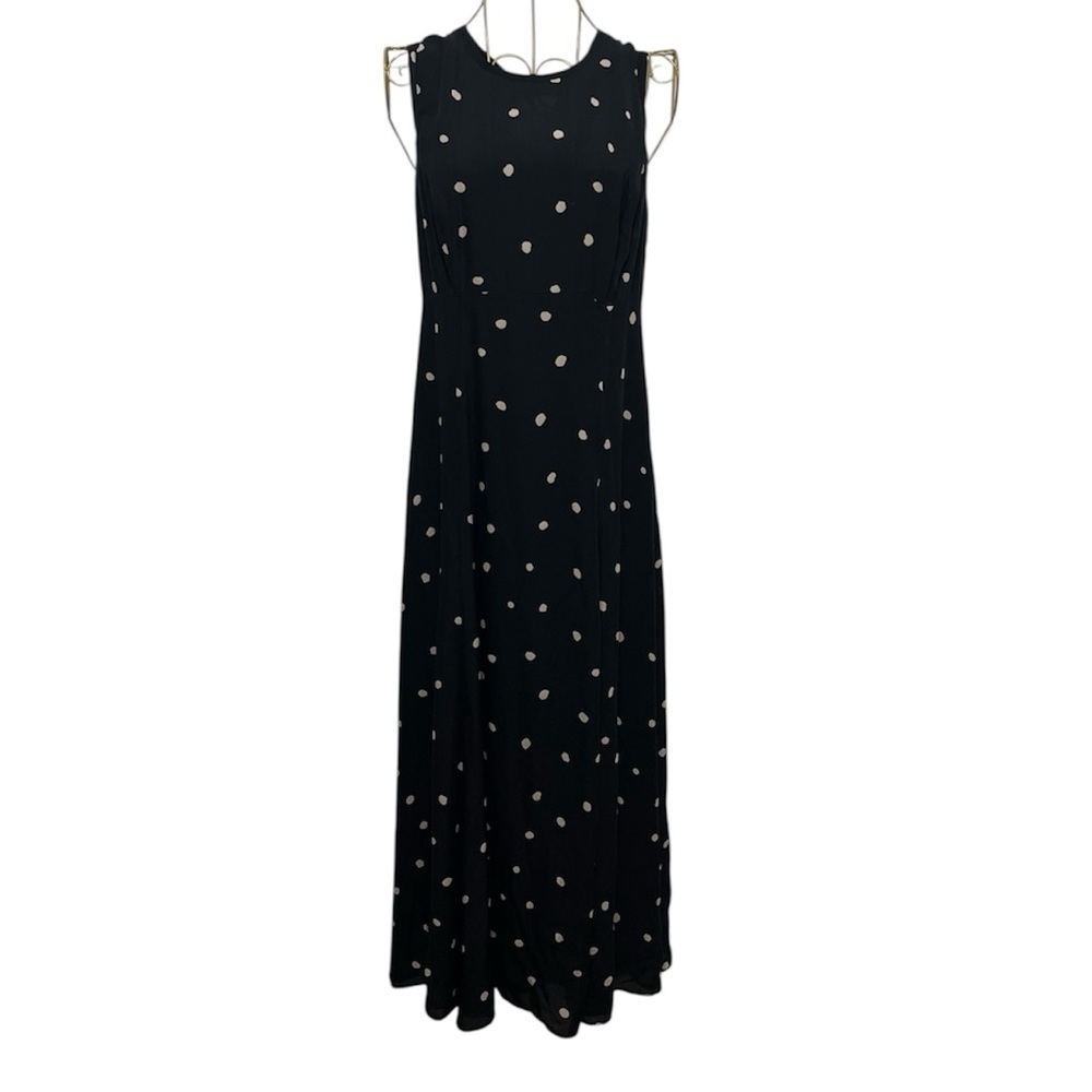Valerie Dresses Silk Black Polka-Dot Sleeveless Midi Flowing A Line Dress Size 6